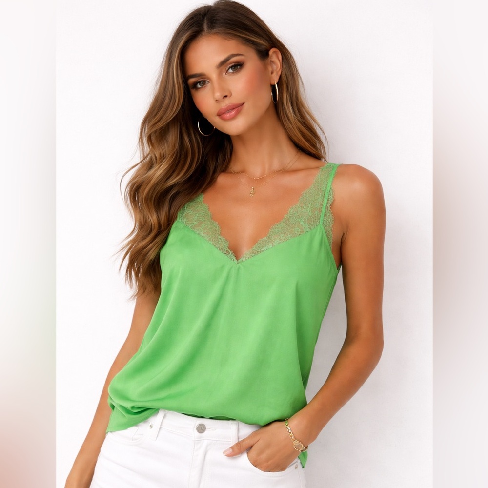 💜Express Green Lace-Trim Tank Top